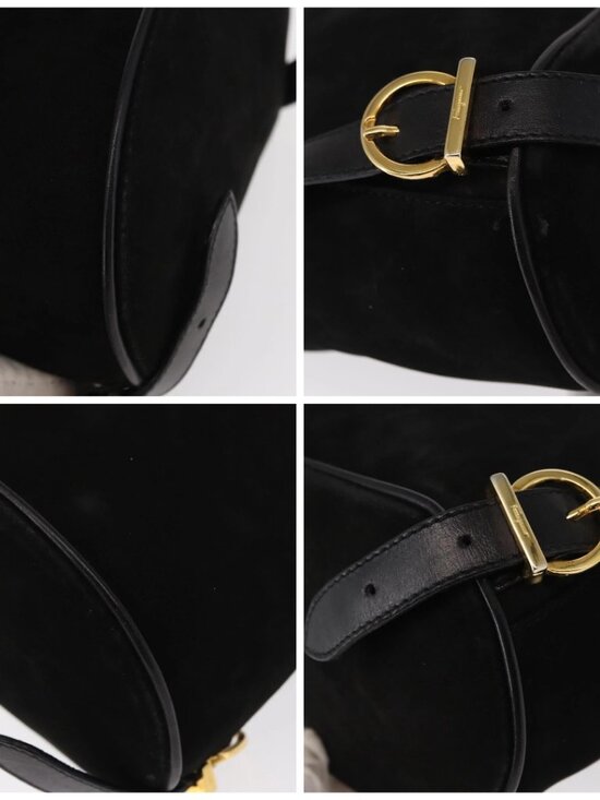 Salvatore Ferragamo Gancini Backpack Suede Black Gold Auth BA8233 main image 12